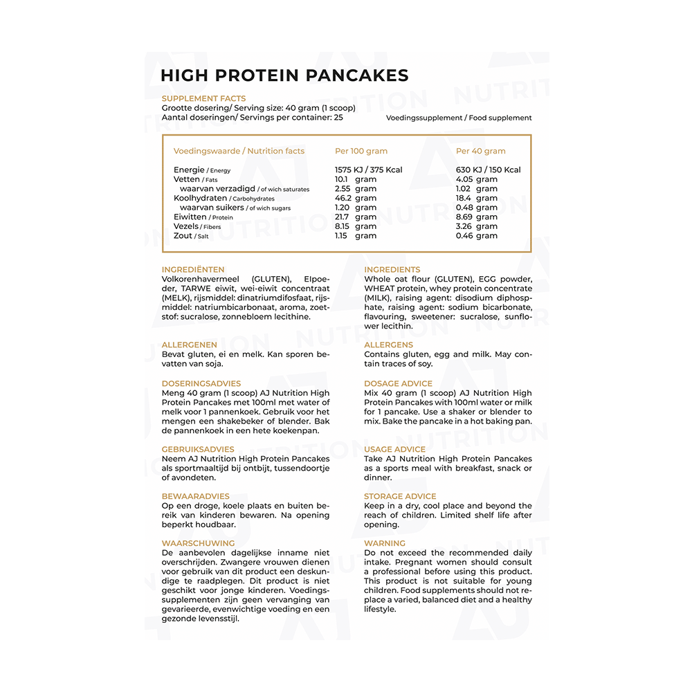 AJ Nutrition High Protein Pancakes Fact