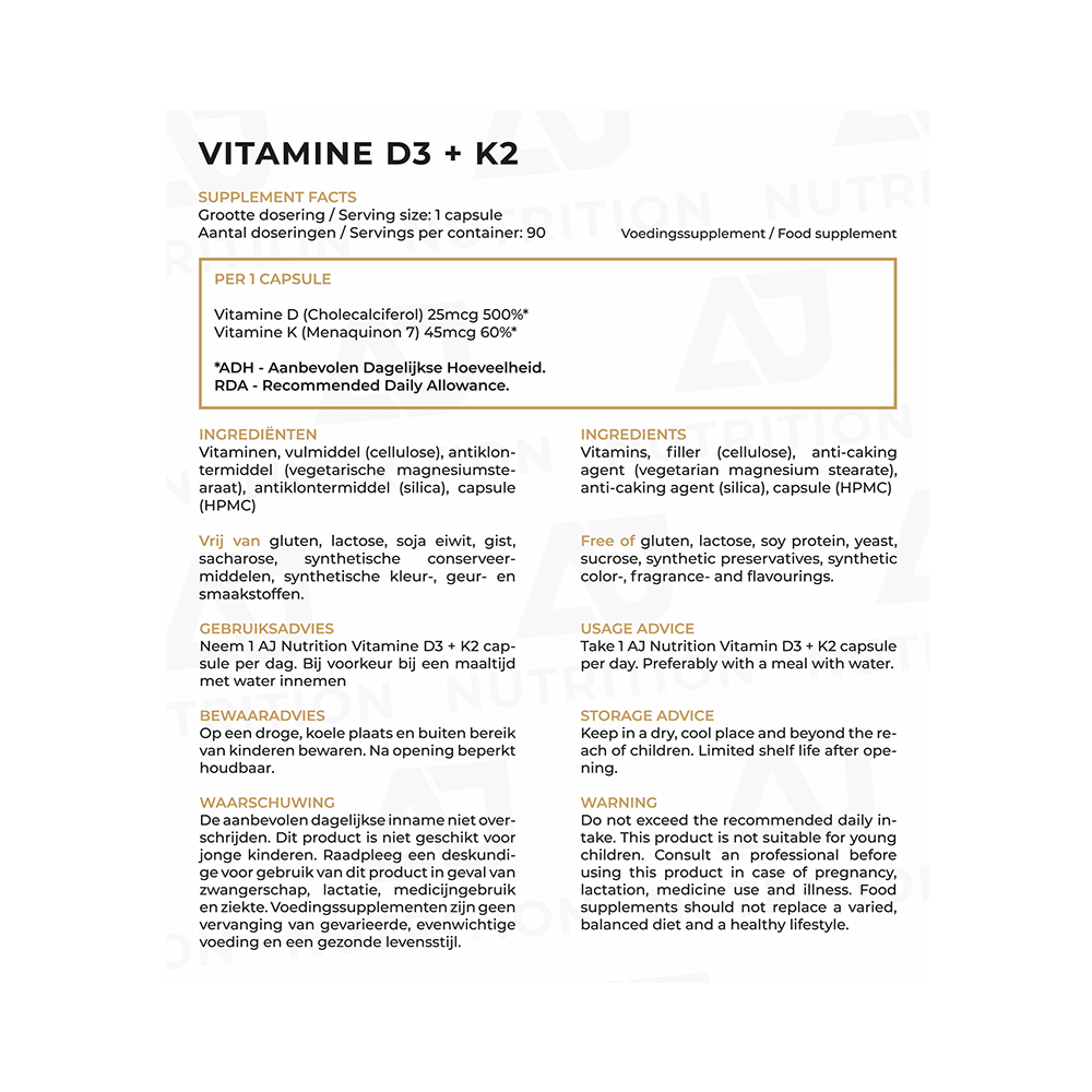 AJ Nutrition Vitamine D3 + K2 Fact